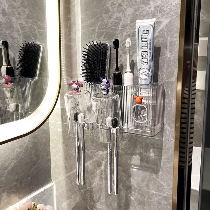 Modern Luxe Bathroom Toothbrush storage holder with toothpaste dispenser and mouthwash cup