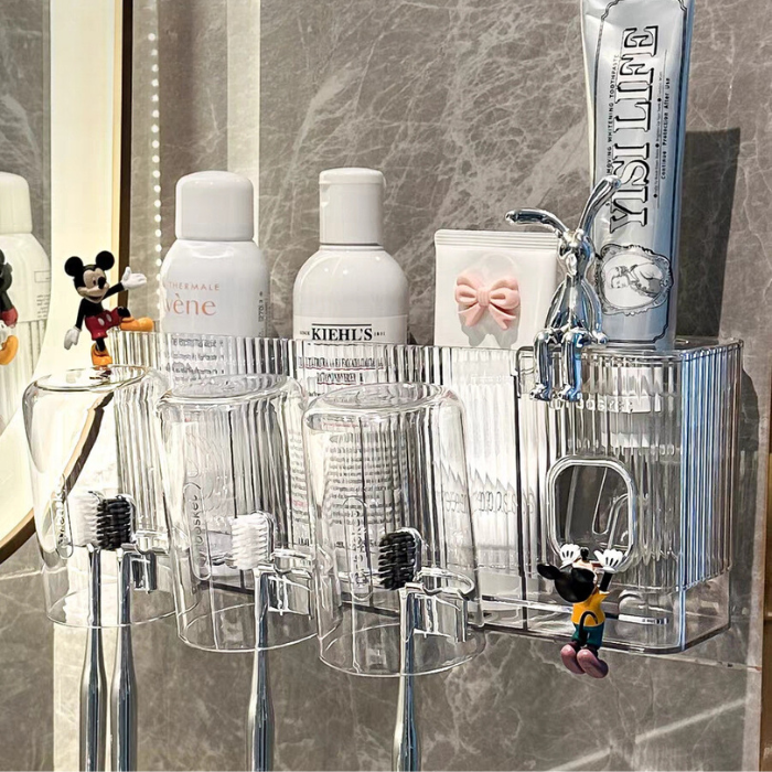 Modern Luxe Bathroom Toothbrush storage holder with toothpaste dispenser and mouthwash cup