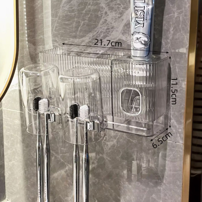 Modern Luxe Bathroom Toothbrush storage holder with toothpaste dispenser and mouthwash cup