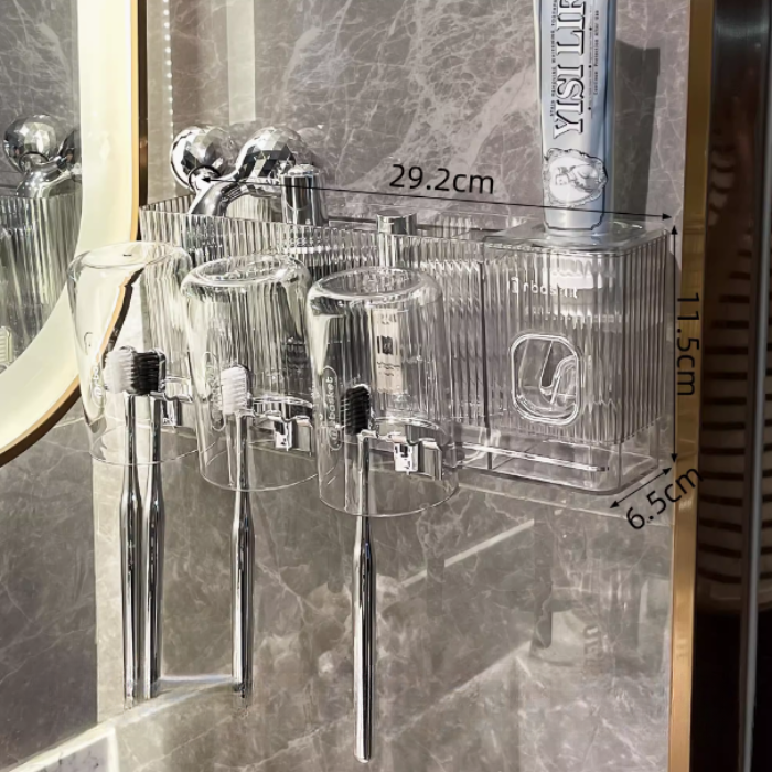 Modern Luxe Bathroom Toothbrush storage holder with toothpaste dispenser and mouthwash cup