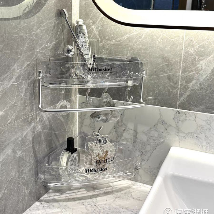 Modern Luxe Acrylic bathroom corner shampoo rack / L-Shaped Shelves