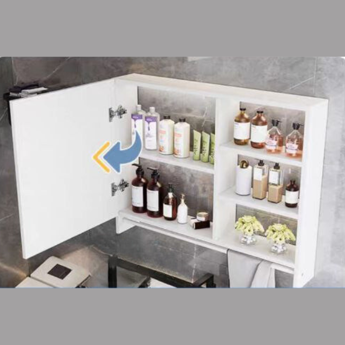 Grain gray Surface Mount Bathroom Cabinet with Mirror and side shelf