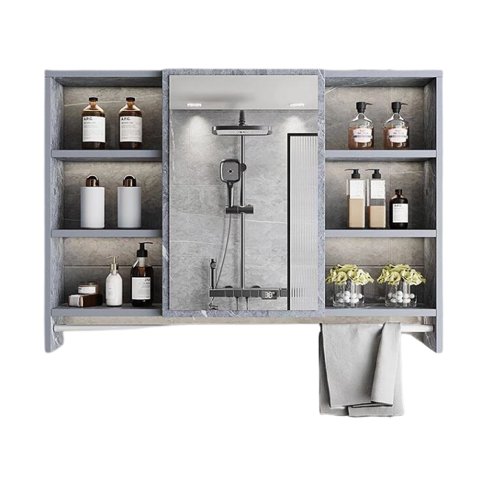 Grain gray Surface Mount Bathroom Cabinet with Mirror and side shelf