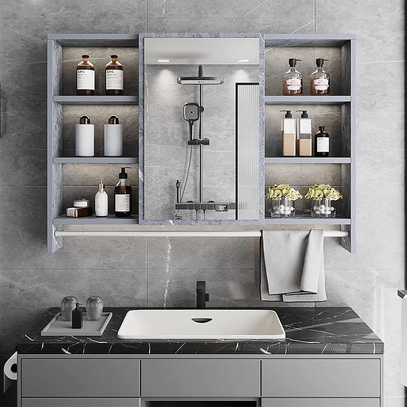 Grain gray Surface Mount Bathroom Cabinet with Mirror and side shelf