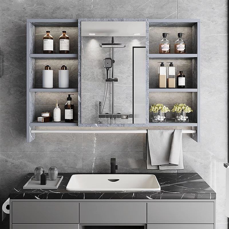 Grain gray Surface Mount Bathroom Cabinet with Mirror and side shelf