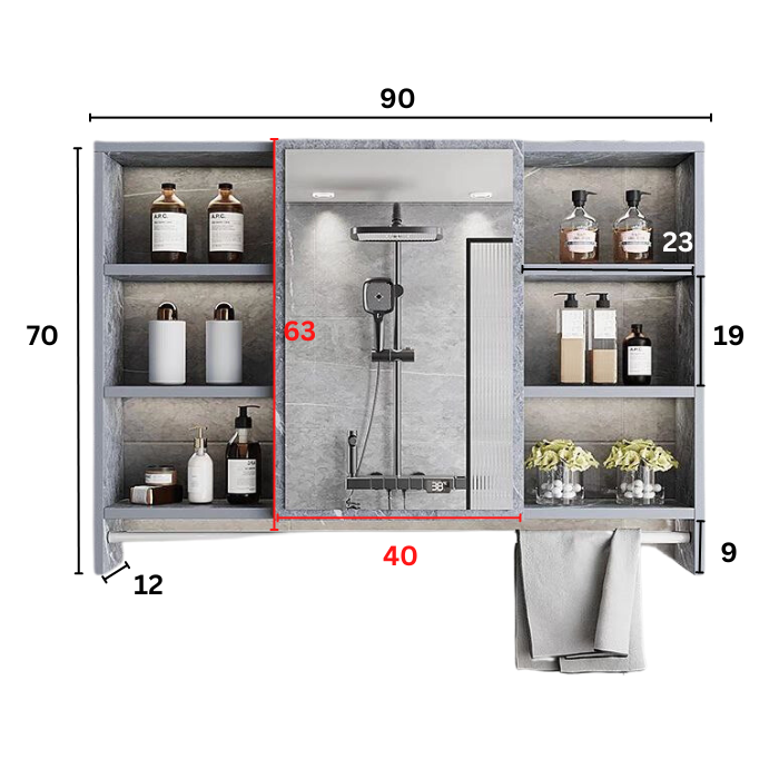 Grain gray Surface Mount Bathroom Cabinet with Mirror and side shelf