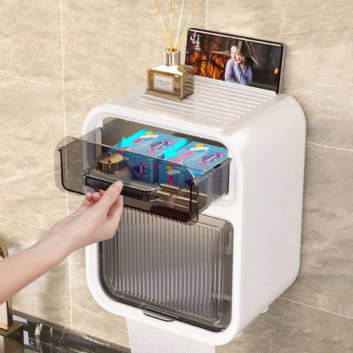 Toilet Paper Holder with Storage Drawer for Bathroom wall-mount