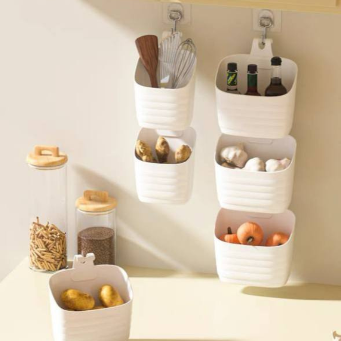 Set of 3 White Portable Hanging Containers / Multi-functional Back-Hung Storage Basket Container with Hook