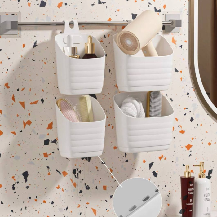 Set of 3 White Portable Hanging Containers / Multi-functional Back-Hung Storage Basket Container with Hook