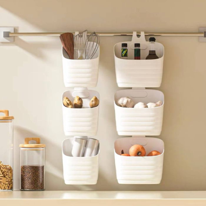 Set of 3 White Portable Hanging Containers / Multi-functional Back-Hung Storage Basket Container with Hook