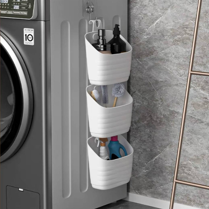 Set of 3 White Portable Hanging Containers / Multi-functional Back-Hung Storage Basket Container with Hook