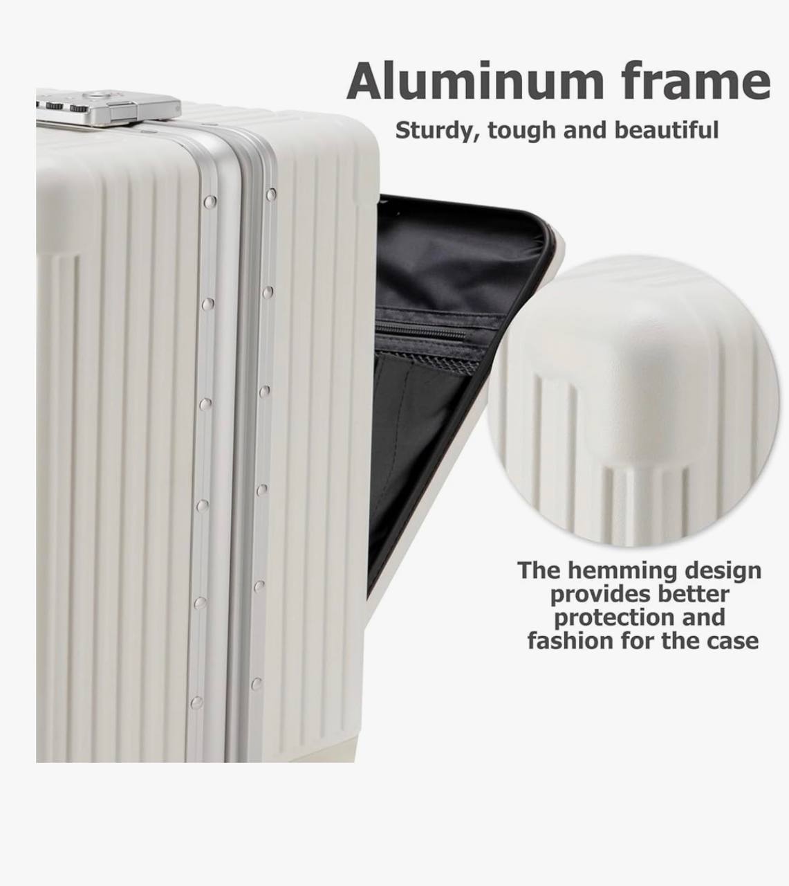 Versatile Aluminum Frame Luggage with USB Charging Port, Front Compartment, Cup holder, TSA Lock, Airline Approved Carry On Hardside Suitcase