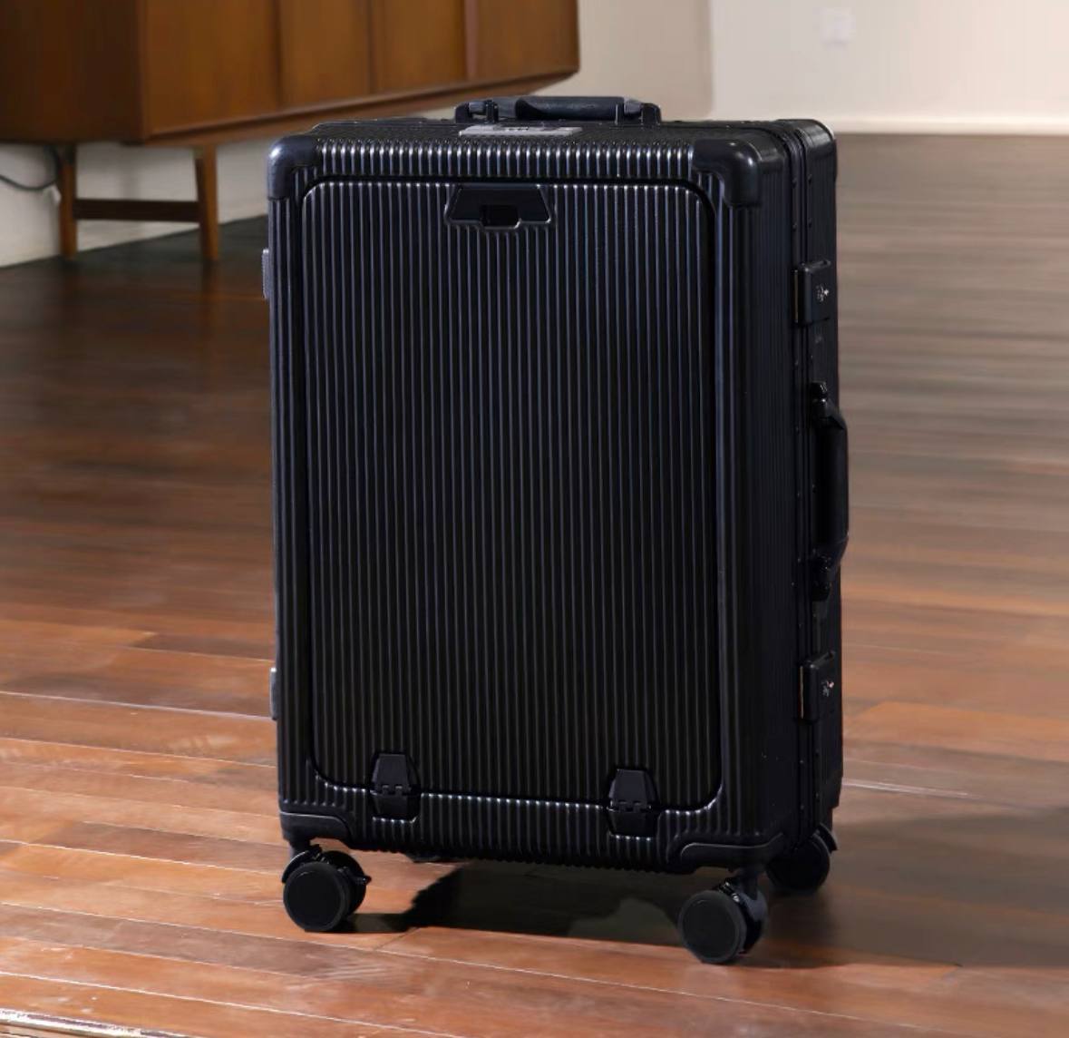 Versatile Aluminum Frame Luggage with USB Charging Port, Front Compartment, Cup holder, TSA Lock, Airline Approved Carry On Hardside Suitcase
