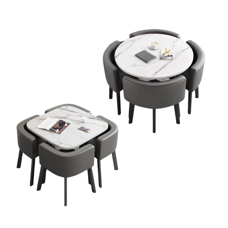 CADISTA Dining table and 4 chairs set  • modern space saving compact table • showroom multifunctional furniture