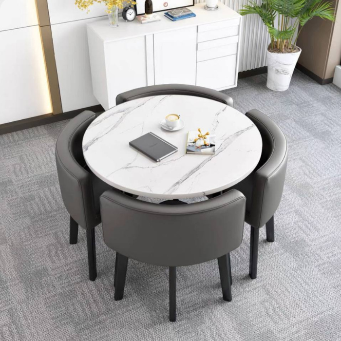 CADISTA Dining table and 4 chairs set • modern space saving compact table • showroom multifunctional furniture