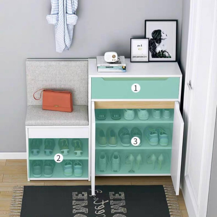 RACLYN Shoe cabinet with stool • Wooden Shoe rack bench • corridor doorway cabinet