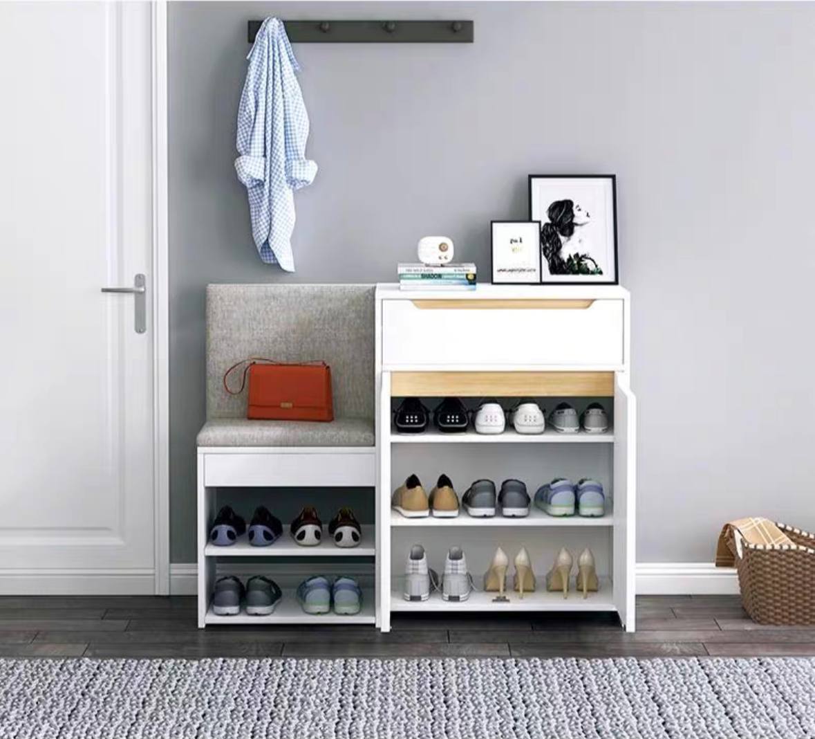 RACLYN Shoe cabinet with stool • Wooden Shoe rack bench • corridor doorway cabinet