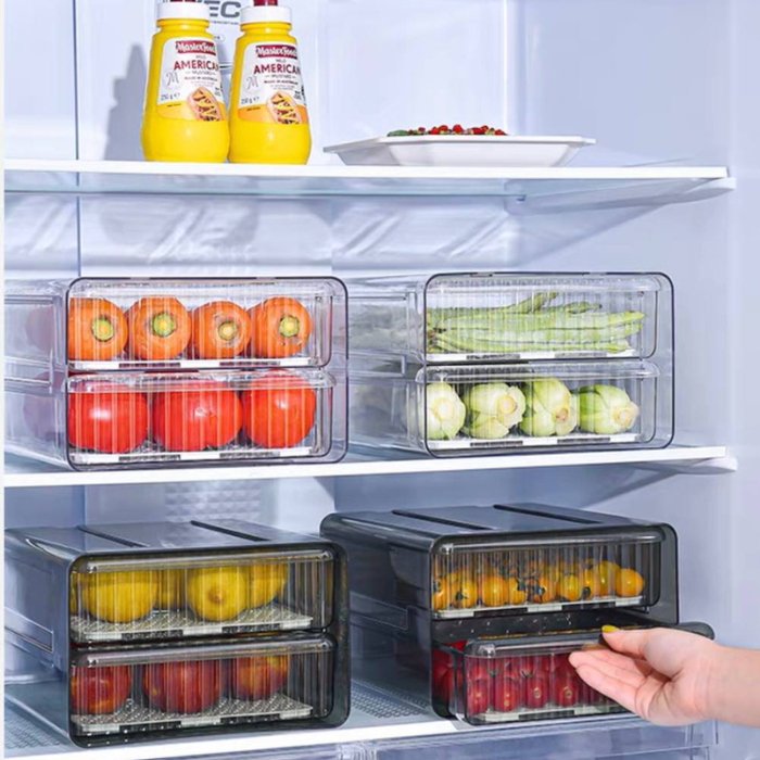 Kitchen Fridge Refrigerator Drawer style storage containers • Organizer • stackable kitchen racks