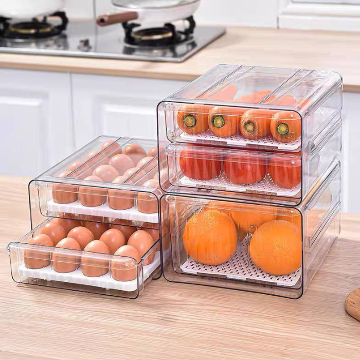 Kitchen Fridge Refrigerator Drawer style storage containers • Organizer • stackable kitchen racks