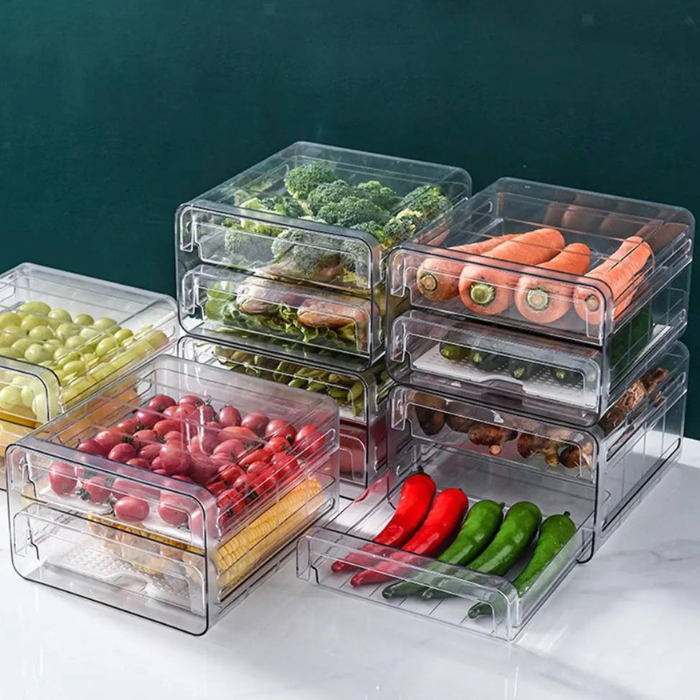 Kitchen Fridge Refrigerator Drawer style storage containers • Organizer • stackable kitchen racks