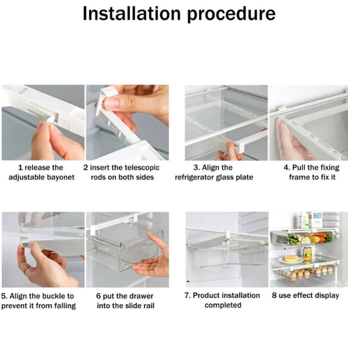 Hanging Fridge Drawer Organizer • Refrigerator storage box • Food containers • freezer racks
