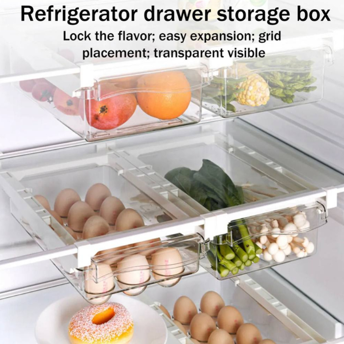 Hanging Fridge Drawer Organizer • Refrigerator storage box • Food containers • freezer racks