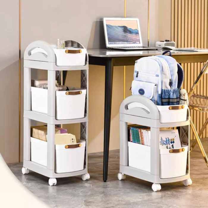 Minimalist curve trolley rack with container storages • portable space saving storage trolley