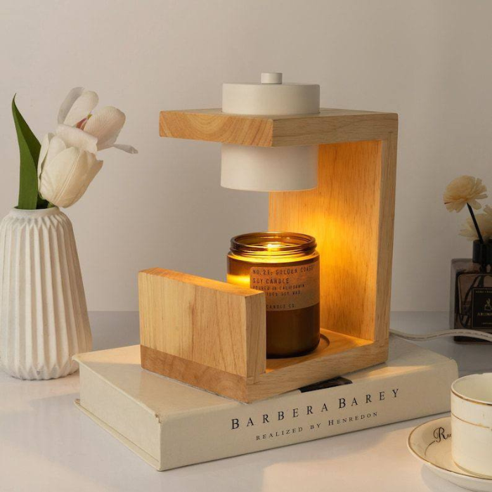 Aesthetic candle warmer lamp • wooden Scandinavian décor
