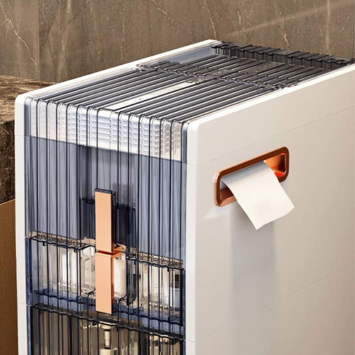 Modern White & Rose Gold Ultra Slim Bathroom Storage Cabinet with Toilet Paper Holder • toilet drawer cabinet