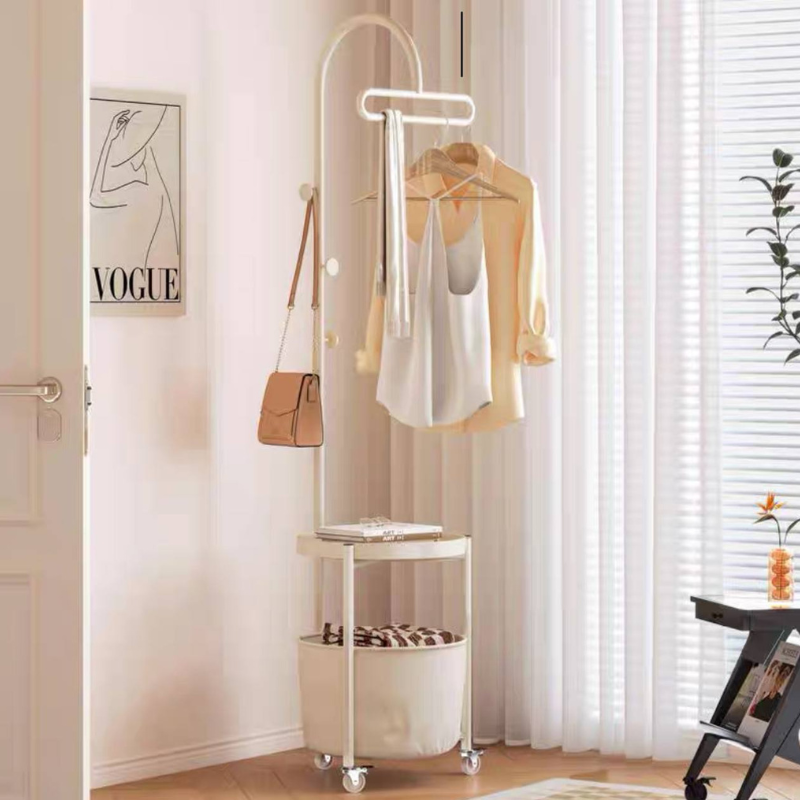Alenier Multifunctional Standing Clothes rack with bedside table and storage basket