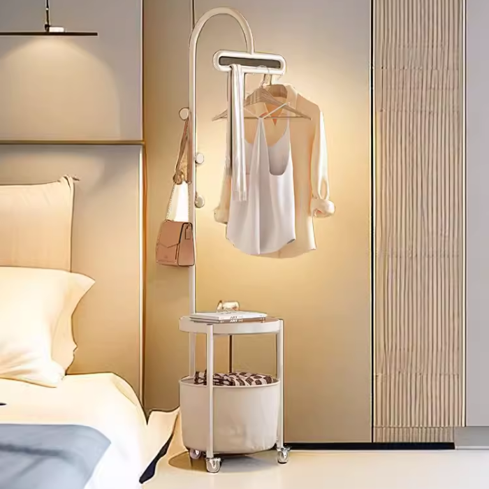 Alenier Multifunctional Standing Clothes rack with bedside table and storage basket