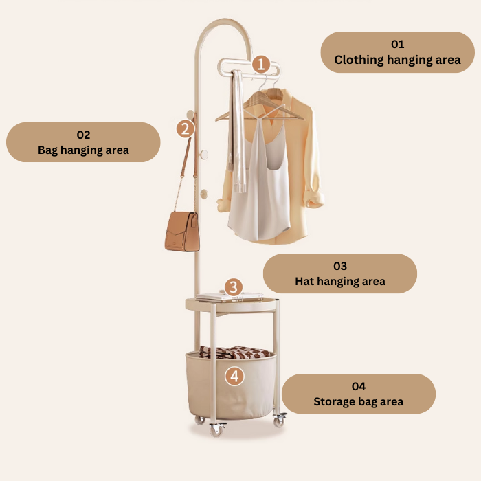 Alenier Multifunctional Standing Clothes rack with bedside table and storage basket