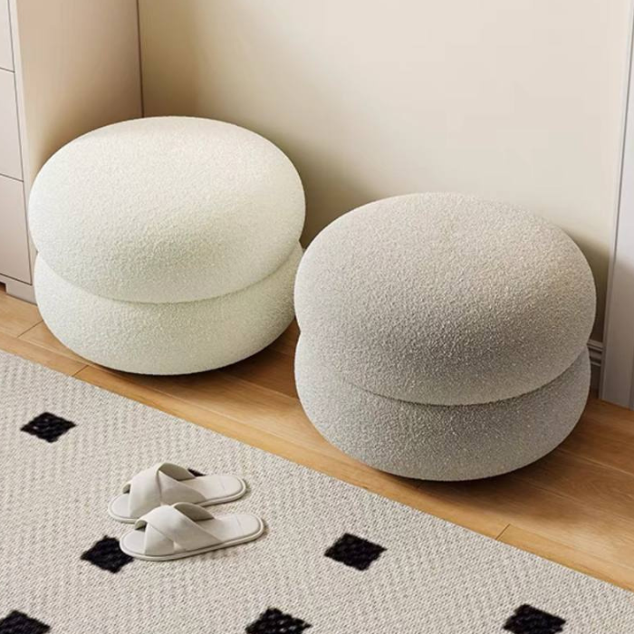 Soft Boucle Round stool / Ottoman / Footrest / Multifunctional Vanity Chairs