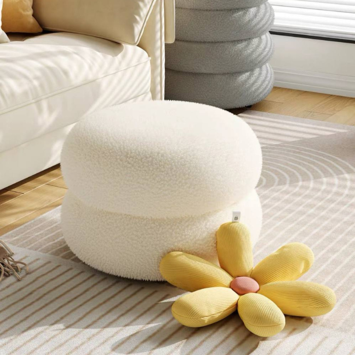 Soft Boucle Round stool / Ottoman / Footrest / Multifunctional Vanity Chairs
