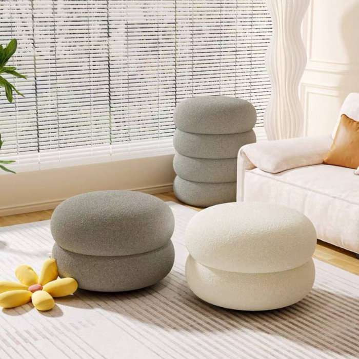Soft Boucle Round stool / Ottoman / Footrest / Multifunctional Vanity Chairs