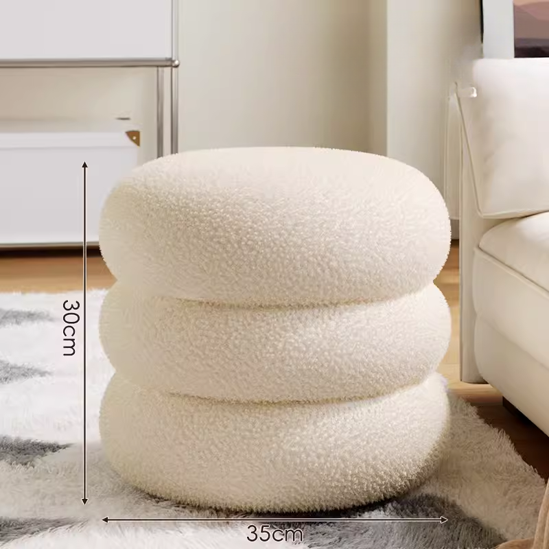 Soft Boucle Round stool / Ottoman / Footrest / Multifunctional Vanity Chairs
