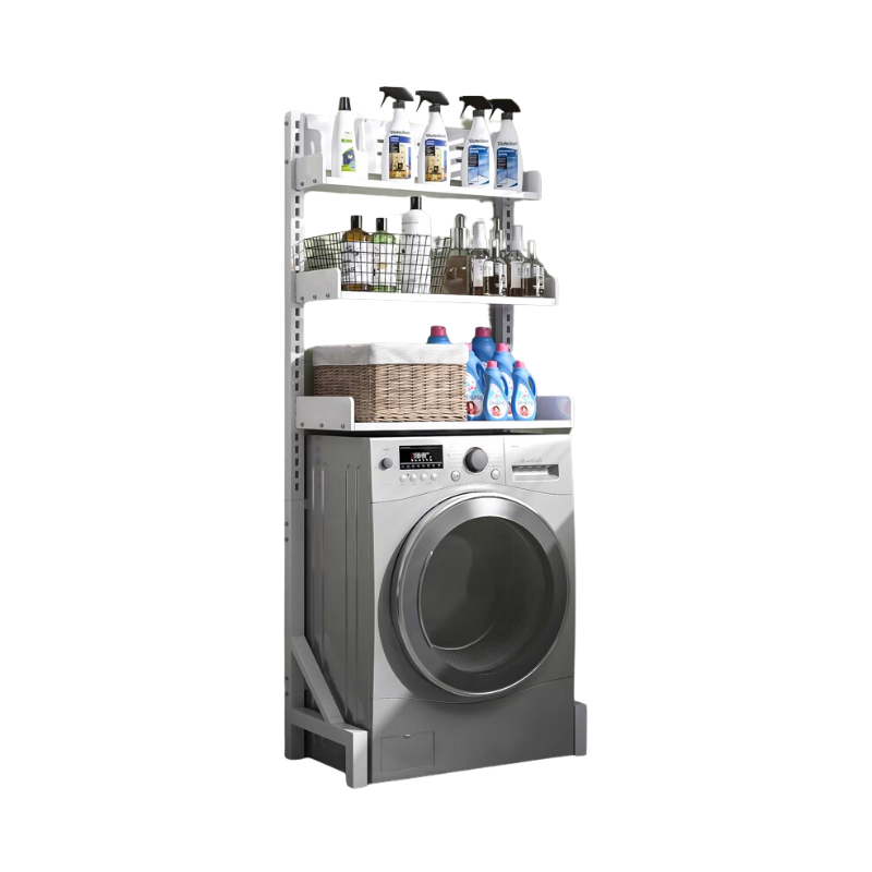3-Tier Height Adjustable shelf rack for washing machine and dryer / bathroom service yard storage organiser rack