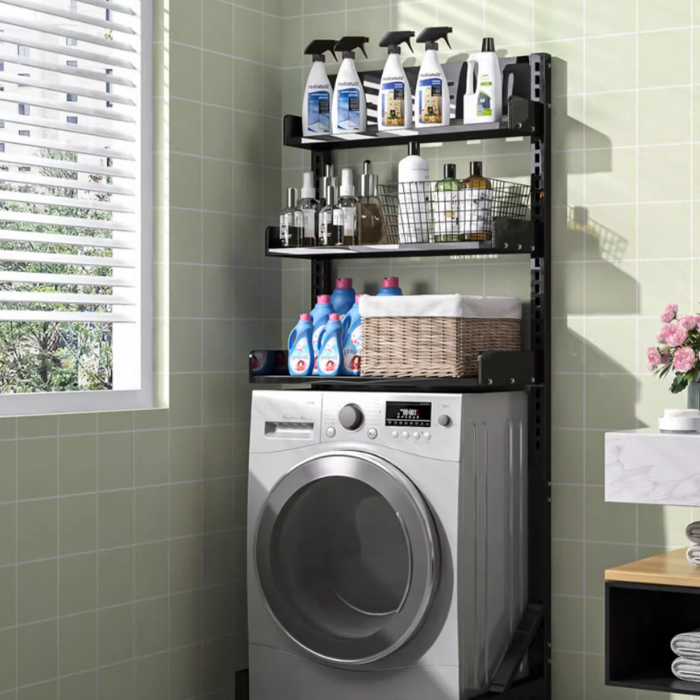 3-Tier Height Adjustable shelf rack for washing machine and dryer / bathroom service yard storage organiser rack