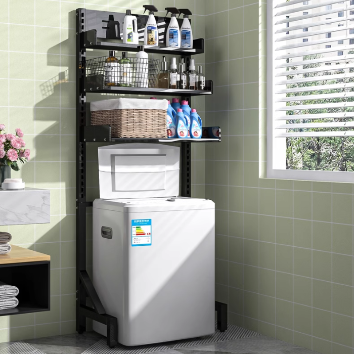 3-Tier Height Adjustable shelf rack for washing machine and dryer / bathroom service yard storage organiser rack