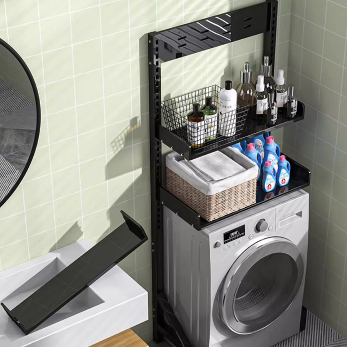 3-Tier Height Adjustable shelf rack for washing machine and dryer / bathroom service yard storage organiser rack