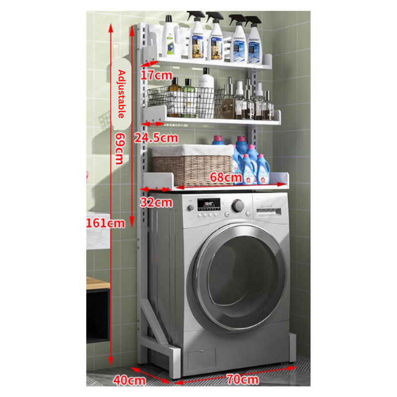 3-Tier Height Adjustable shelf rack for washing machine and dryer / bathroom service yard storage organiser rack