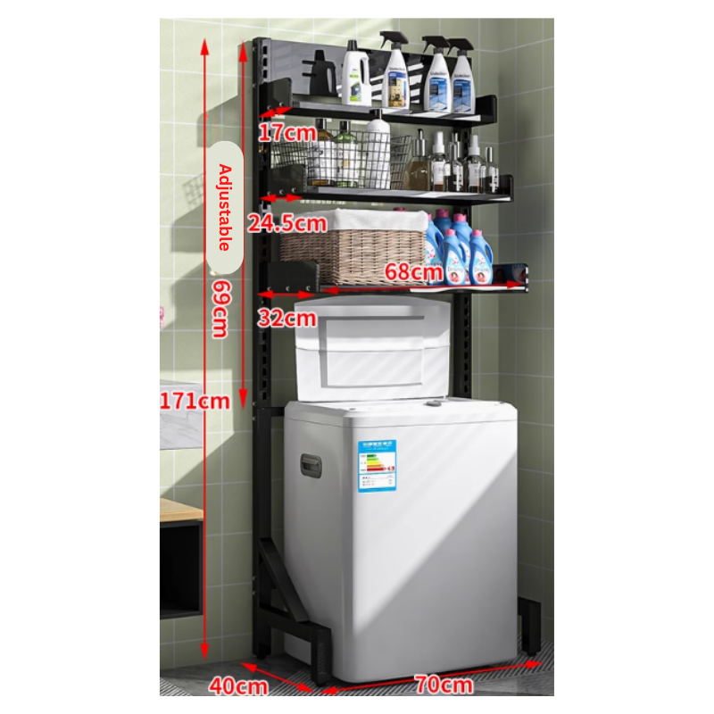 3-Tier Height Adjustable shelf rack for washing machine and dryer / bathroom service yard storage organiser rack