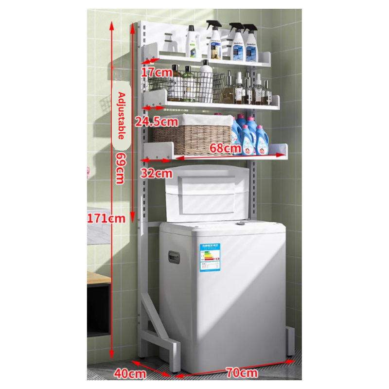 3-Tier Height Adjustable shelf rack for washing machine and dryer / bathroom service yard storage organiser rack
