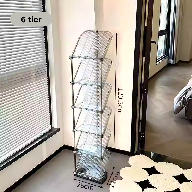 Sleek grey narrow slim acrylic shoe rack