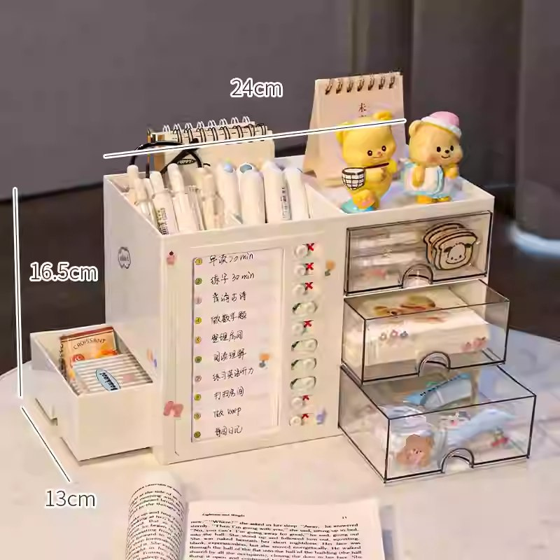 Stationery Organizer Desk Organiser with Transparent Drawer for study 