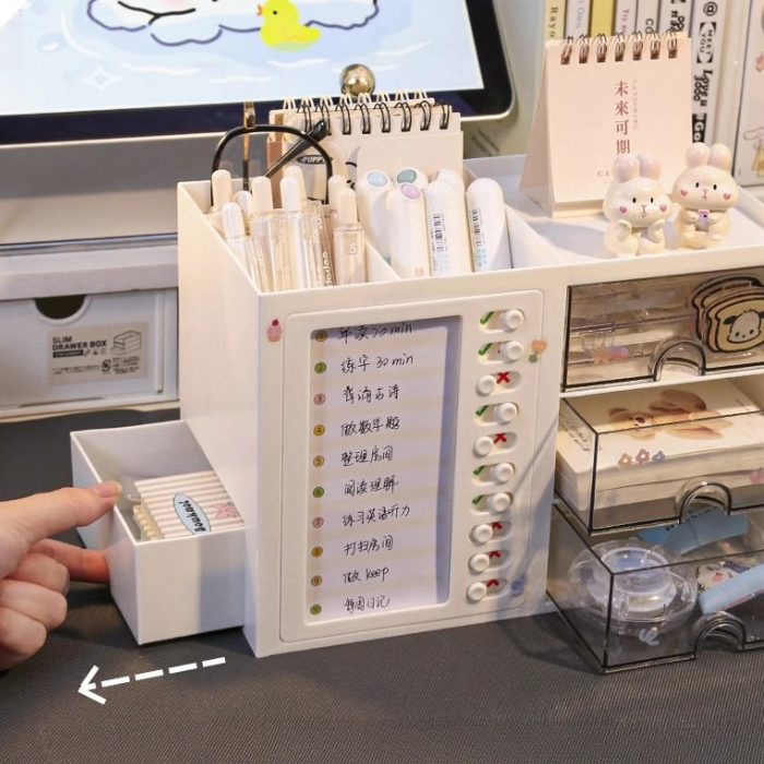 Stationery Organizer Desk Organiser with Transparent Drawer for study room