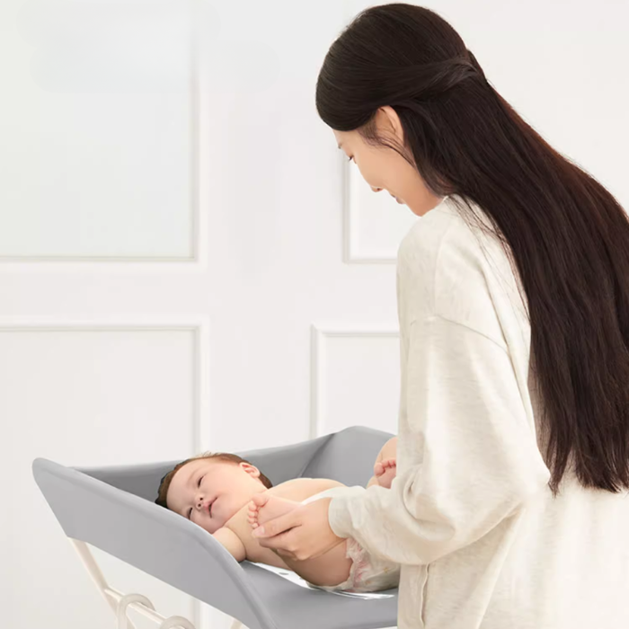 Baby Changing Table, Portable Folding Diaper Changing Station with Wheels, Toddler Storage Rack, Mobile Nursery Organizer for Newborn Infant