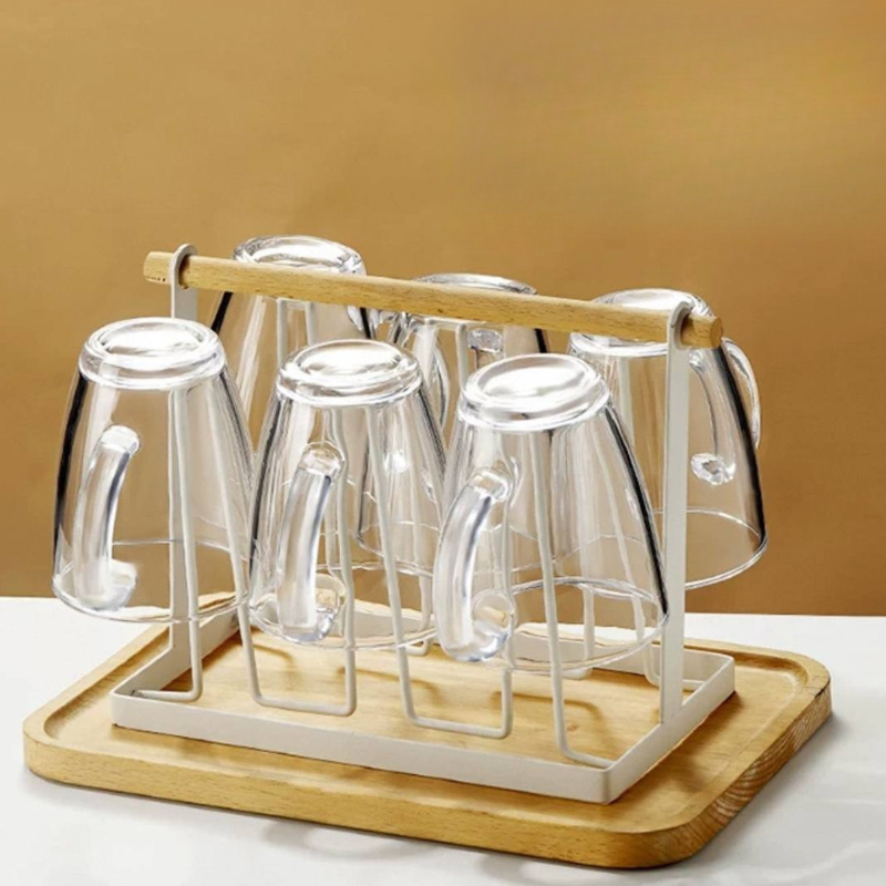 Transparent glass cup set with rack holder / coffee mug / kitchenware