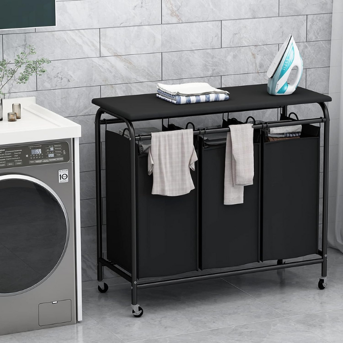 Holly Movable Laundry Sorter basket with Folding & ironing board station
