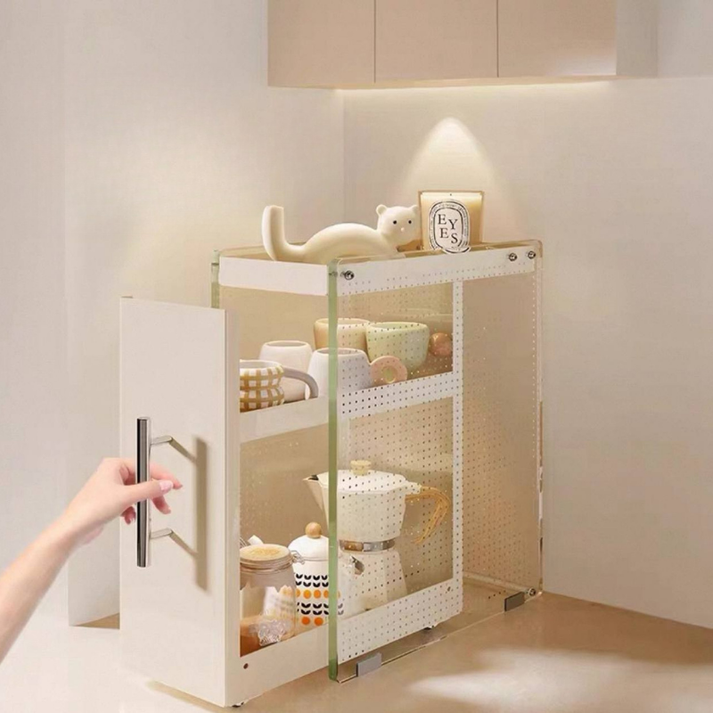 Minimalist Kitchen Countertop Sliding Drawer Cabinet pantry – Organizer with Pull-Out Drawers – Space-Saving Storage Rack for Spices, Coffee Pods, Utensils – Sturdy Metal Frame 